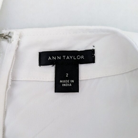 ANN TAYLOR Women's Cap Sleeves Cotton Linen Blend Dress  Size 2  White Tan  NWOT - Picture 5 of 6